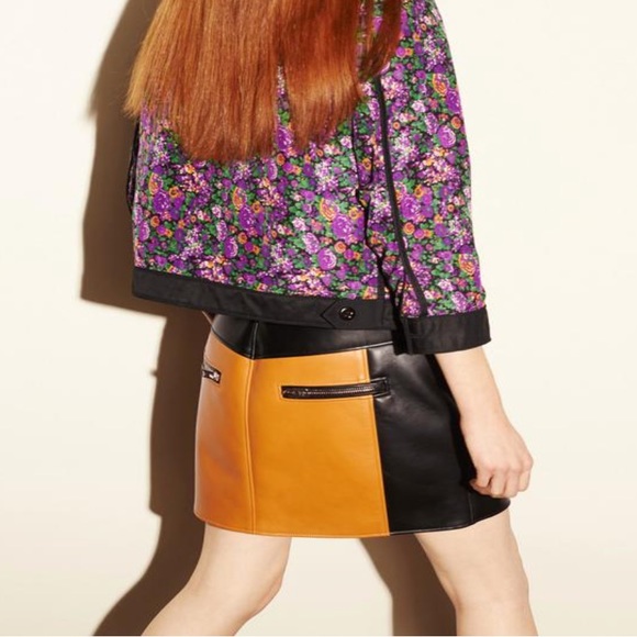 Coach Leather Skirt Butterscotch/Black sz 6 NWT - Picture 2 of 3